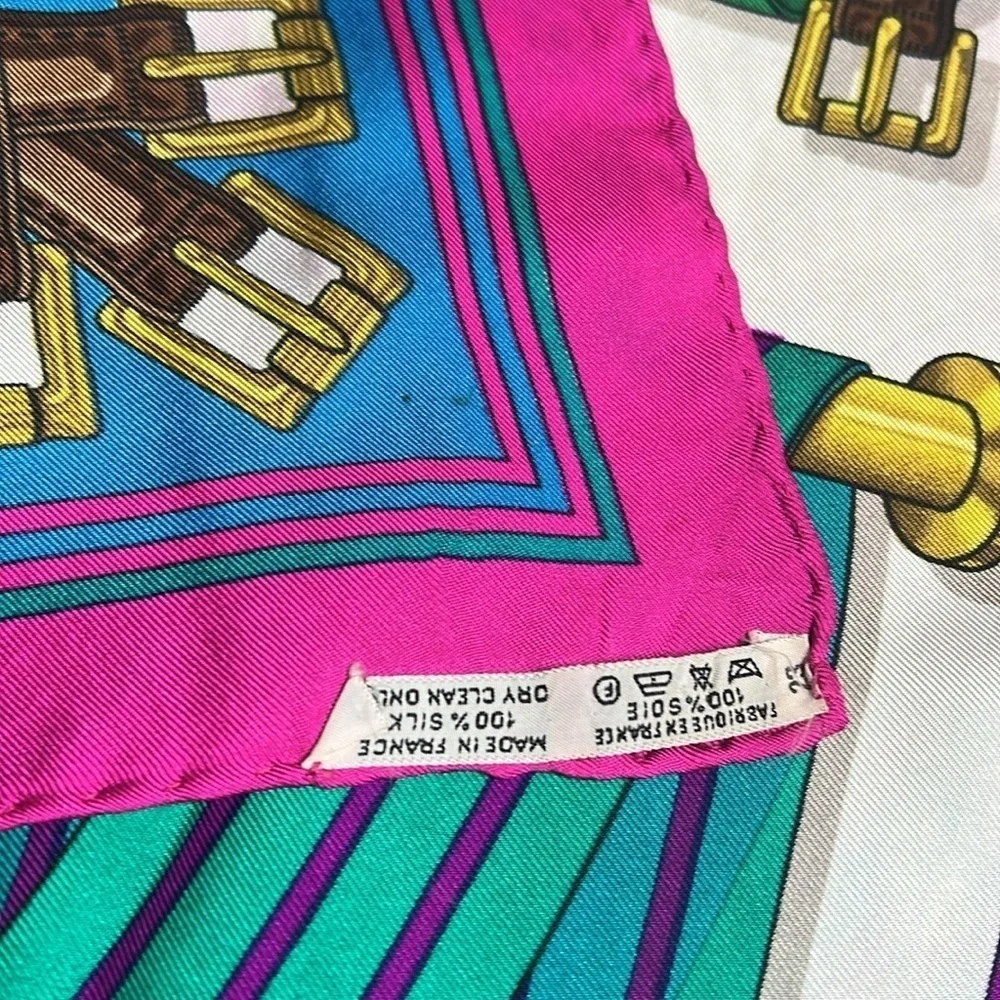Hermes Vintage J. Metz 90cm 33” J. Les Sangles 100% Silk Scarf w/Bag
